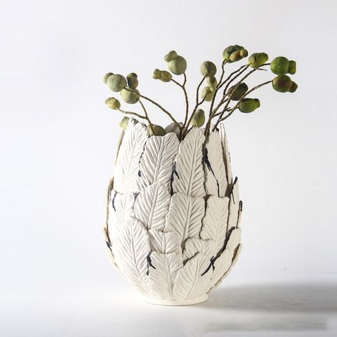 Bình Hoa Gốm Thủ Công Nghệ Thuật Xếp Tầng Hình Lá