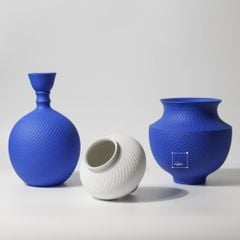 Bình Hoa Gốm Thủ Công Xanh Trắng Nghệ Thuật Hiện Đại