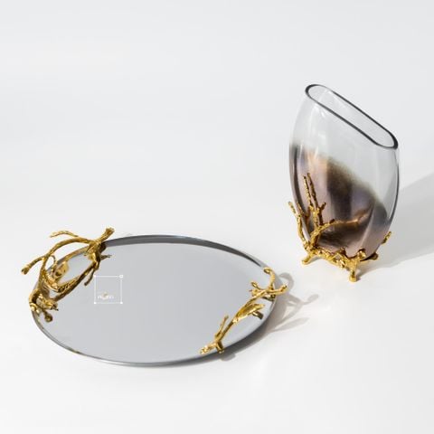 Bình Hoa Thủy Tinh Gradient Nâu Chân Đế Vàng