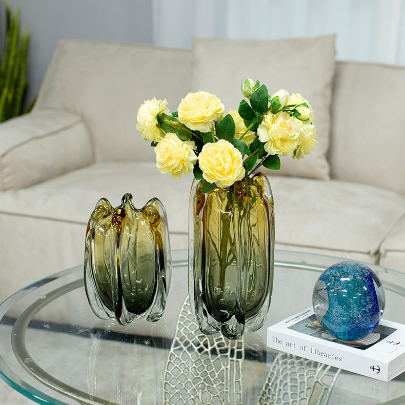 Bình Hoa Thủy Tinh Gradient Hình Búp Hoa Xanh Vàng