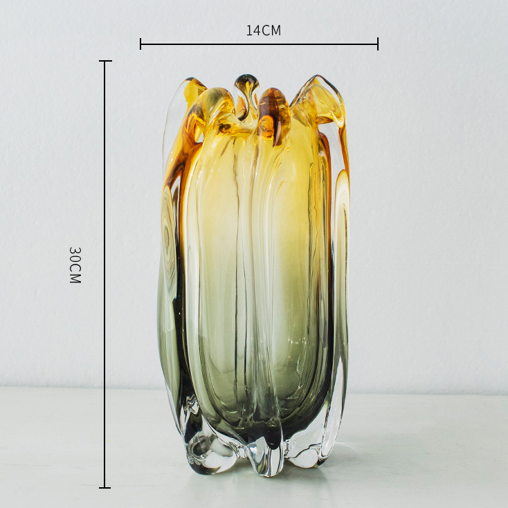 Bình Hoa Thủy Tinh Gradient Hình Búp Hoa Xanh Vàng