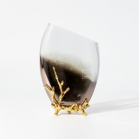 Bình Hoa Thủy Tinh Gradient Nâu Chân Đế Vàng