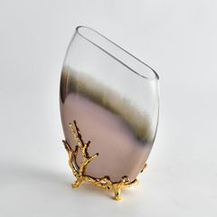 Bình Hoa Thủy Tinh Gradient Nâu Chân Đế Vàng