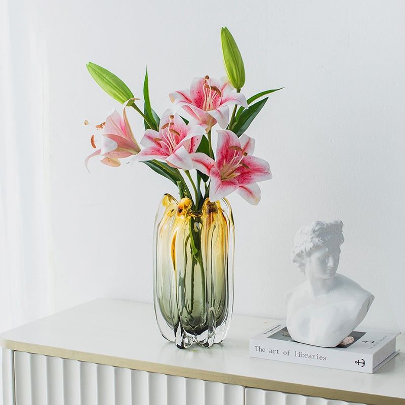 Bình Hoa Thủy Tinh Gradient Hình Búp Hoa Xanh Vàng