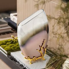 Bình Hoa Thủy Tinh Gradient Nâu Chân Đế Vàng