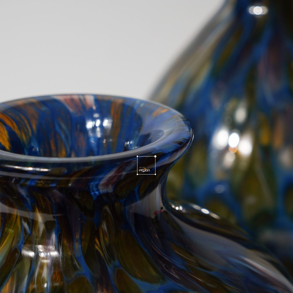 Bình Hoa Thủy Tinh Xanh Lam Vân Mosaic Độc Đáo