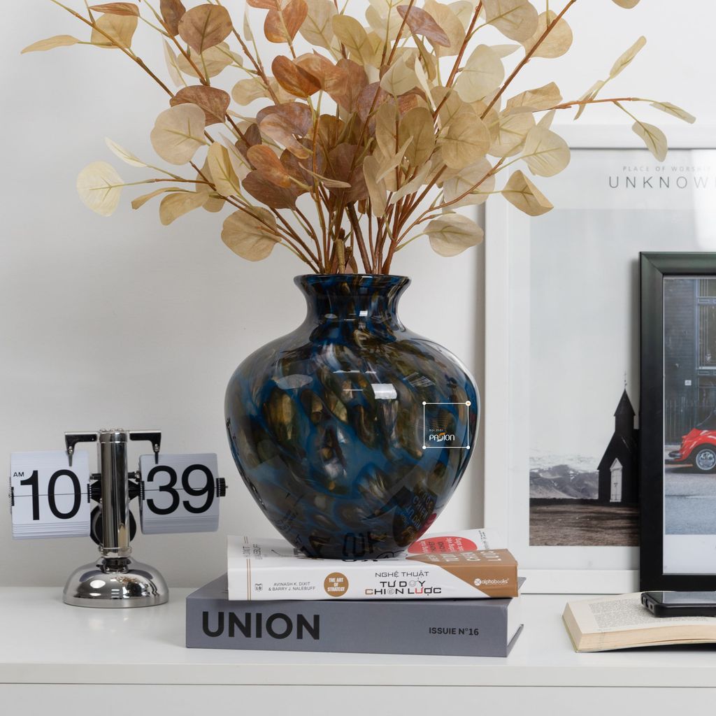 Bình Hoa Thủy Tinh Xanh Lam Vân Mosaic Độc Đáo