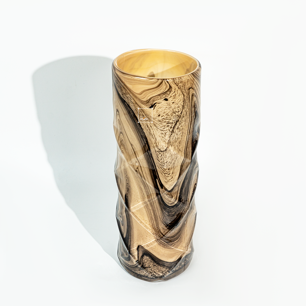 Bình Hoa Thủy Tinh Nghệ Thuật Vân Đá Marble Nâu Khói