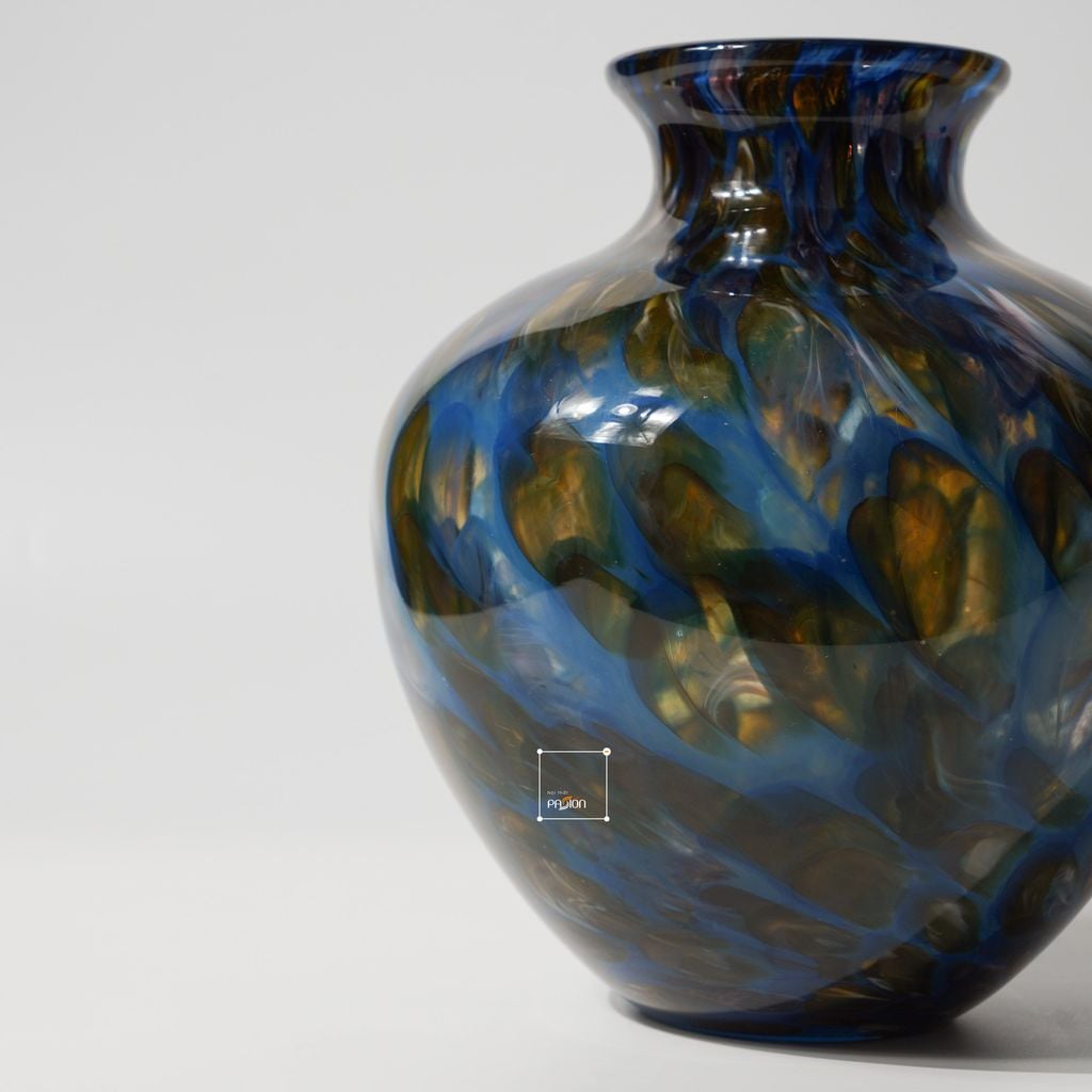 Bình Hoa Thủy Tinh Xanh Lam Vân Mosaic Độc Đáo