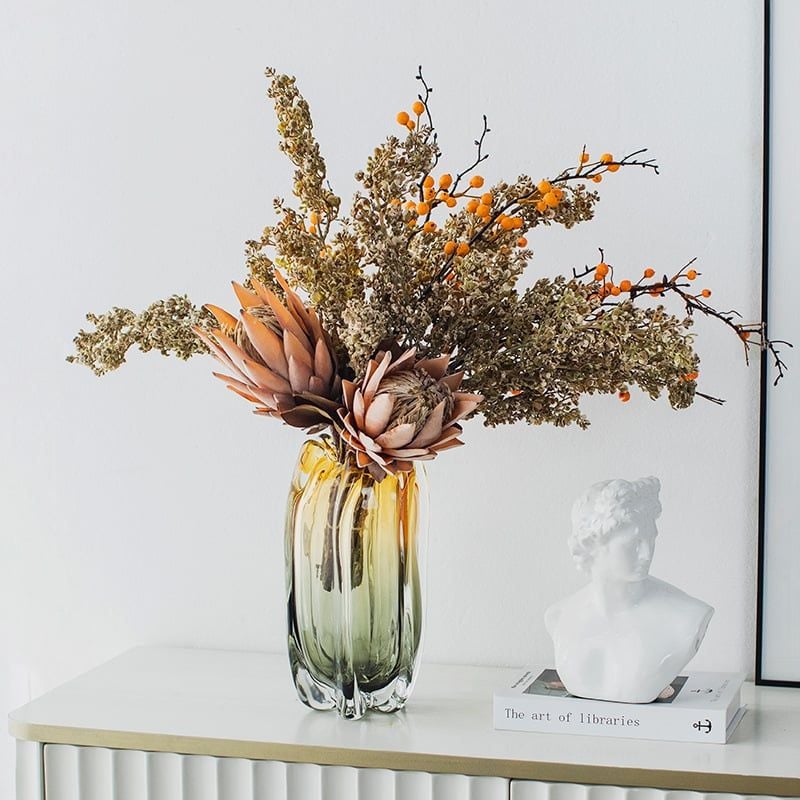 Bình Hoa Thủy Tinh Gradient Hình Búp Hoa Xanh Vàng