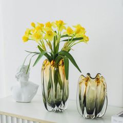 Bình Hoa Thủy Tinh Gradient Hình Búp Hoa Xanh Vàng