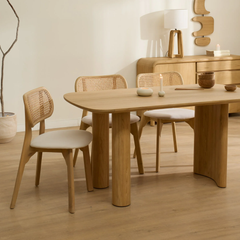 Bộ Bàn Ăn 4 Ghế Ăn Chân Trụ Phối Mây Willow