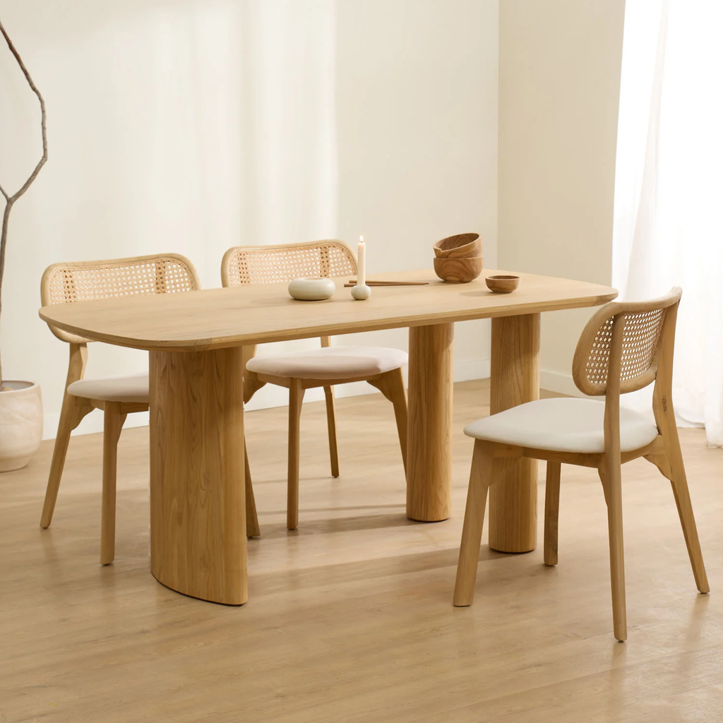 Bộ Bàn Ăn 4 Ghế Ăn Chân Trụ Phối Mây Willow