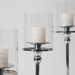 Bộ 3 Chân Nến Kèm Nến Trụ Lớn Màu Vàng Decor Bàn Ăn