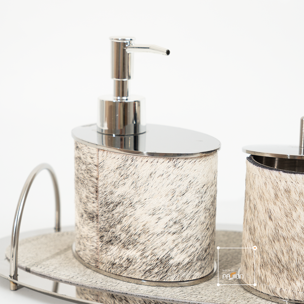 Bộ Phụ Kiện Phòng Tắm Inox Họa Tiết Lông Ngựa Cao Cấp Kèm Khay Đựng