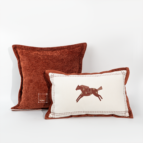 Vỏ Gối Tựa Lưng Sofa Thêu Hình Ngựa Boho Cam Đất