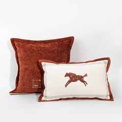 Vỏ Gối Tựa Lưng Sofa Thêu Hình Ngựa Boho Cam Đất