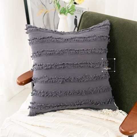 Vỏ Gối Tựa Lưng Sọc Tua Rua Vải Lanh Màu