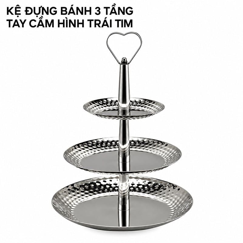 Khay Trưng Bày Thức Ăn 3 Tầng Inox Cho Buffet – 28 × 23 × 36cm