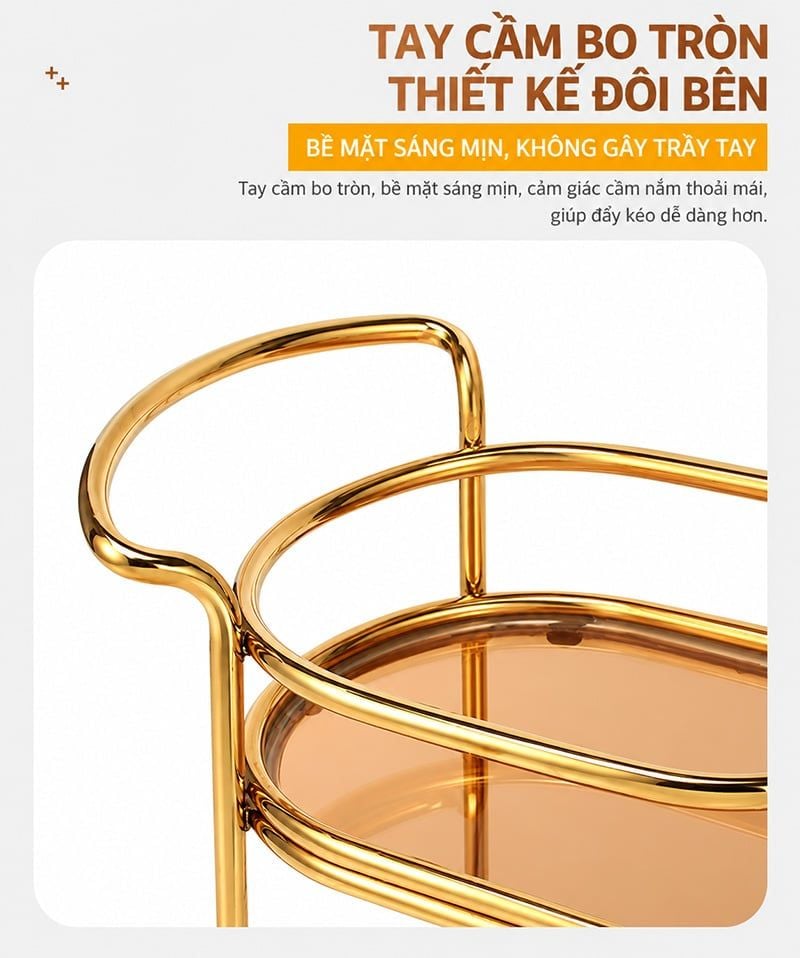 Xe Đẩy Phục Vụ Rượu Đồ Uống 2 Tầng Inox Có Bánh Xe