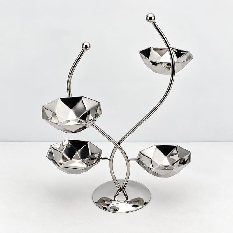 Dĩa 3 Ngăn Đựng Thức Ăn Nhẹ Inox 304 Xoắn Decor Bàn Tiệc
