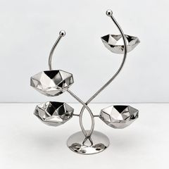 Dĩa 3 Ngăn Đựng Thức Ăn Nhẹ Inox 304 Xoắn Decor Bàn Tiệc