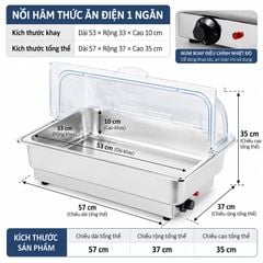 Khay Hâm Nóng Thức Ăn Buffet Điện Inox Có Nắp
