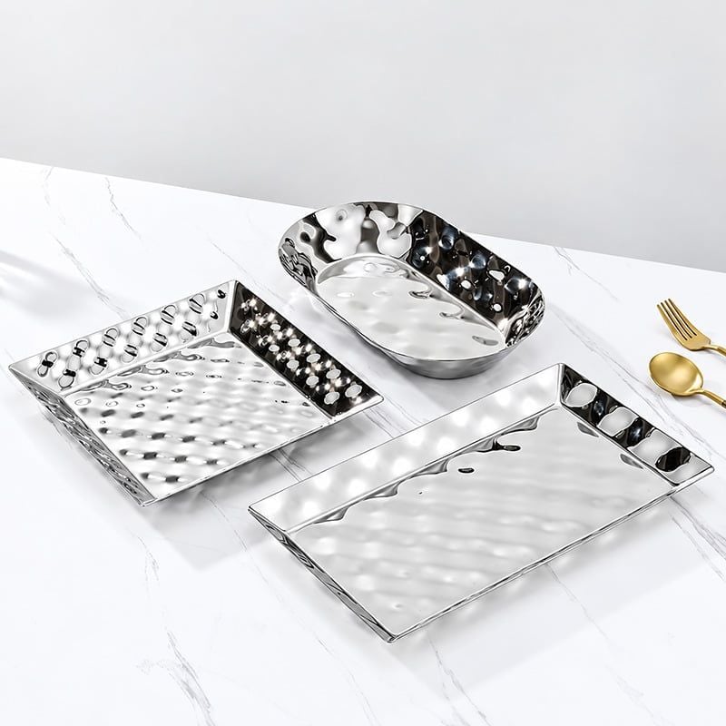 Khay Trưng Bày Thức Ăn Inox 304 Dập Nổi Cao Cấp