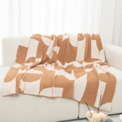 Chăn Dệt Kim Đan Len Ấm 2 Mặt Phong Cách Hình Học Be Bắc Âu