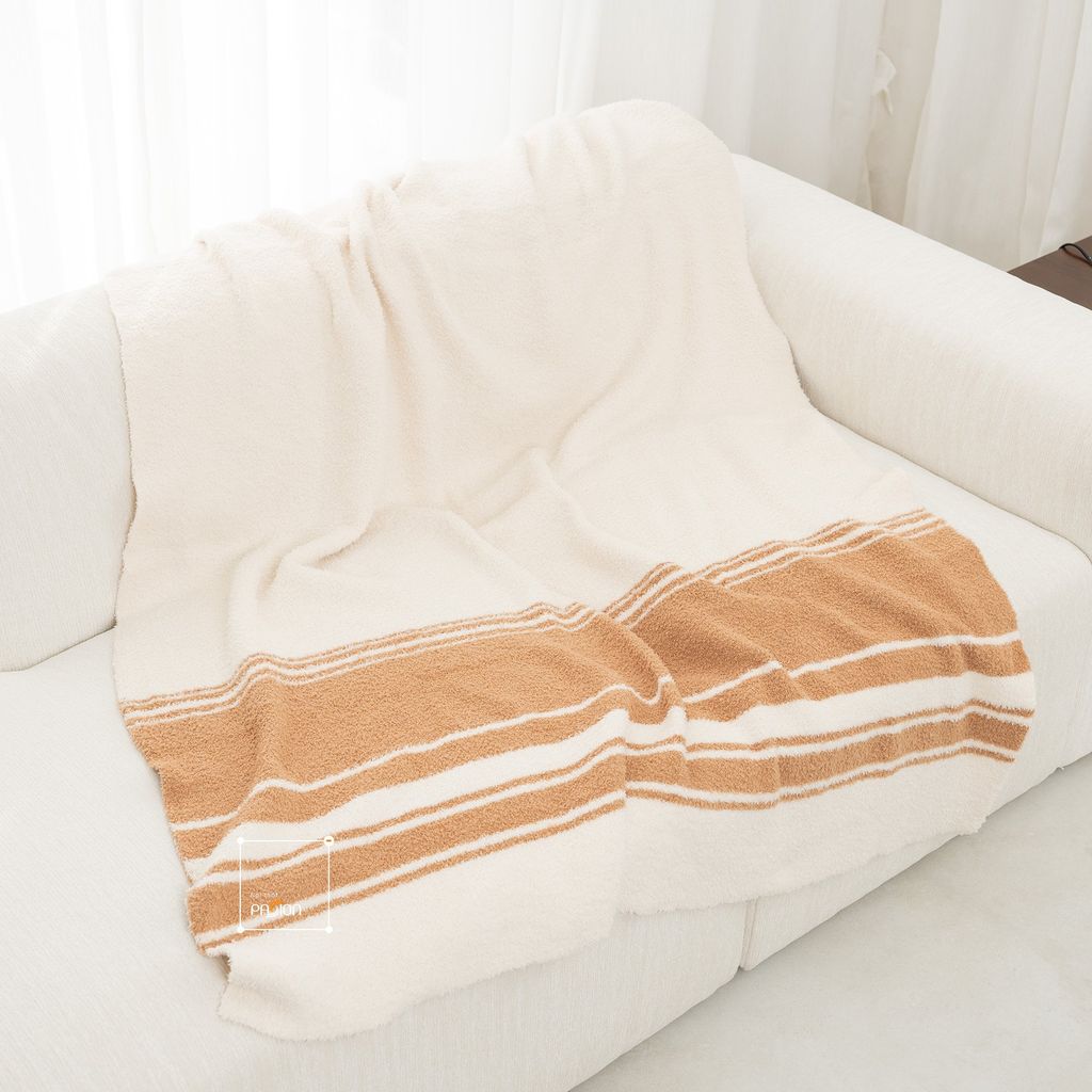 Chăn Dệt Kim Đan Len Ấm 2 Mặt Phong Cách Hình Học Be Bắc Âu