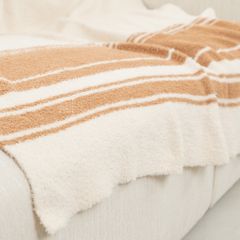 Chăn Dệt Kim Đan Len Ấm 2 Mặt Phong Cách Hình Học Be Bắc Âu