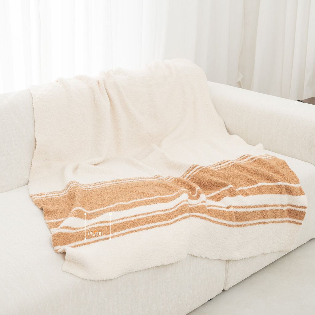 Chăn Dệt Kim Đan Len Ấm 2 Mặt Phong Cách Hình Học Be Bắc Âu