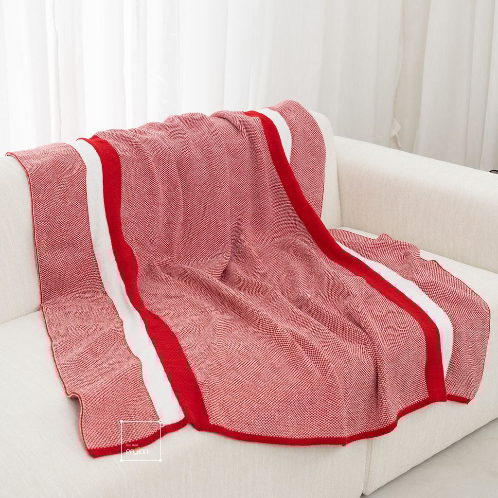 Chăn Len Dệt Kim 2 Mặt Tông Đỏ Sang Trọng