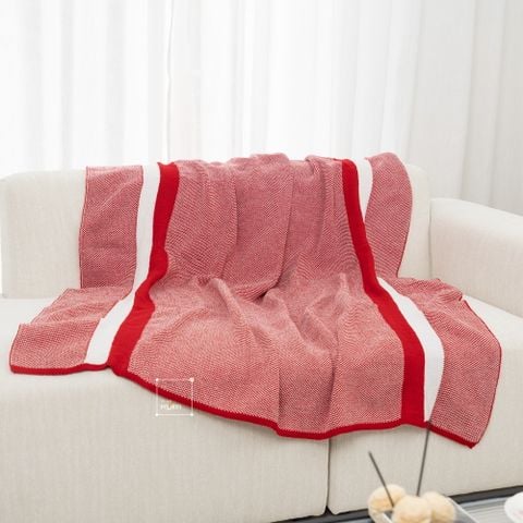 Chăn Len Dệt Kim 2 Mặt Tông Đỏ Sang Trọng
