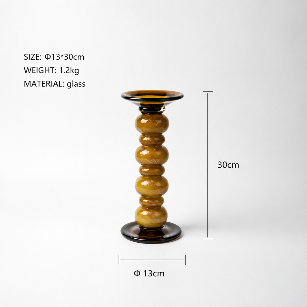 Chân Nến Decor Thủy Tinh Thổi Thủ Công Màu Hổ Phách Cao Cấp