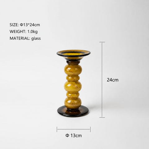 Chân Nến Decor Thủy Tinh Thổi Thủ Công Màu Hổ Phách Cao Cấp