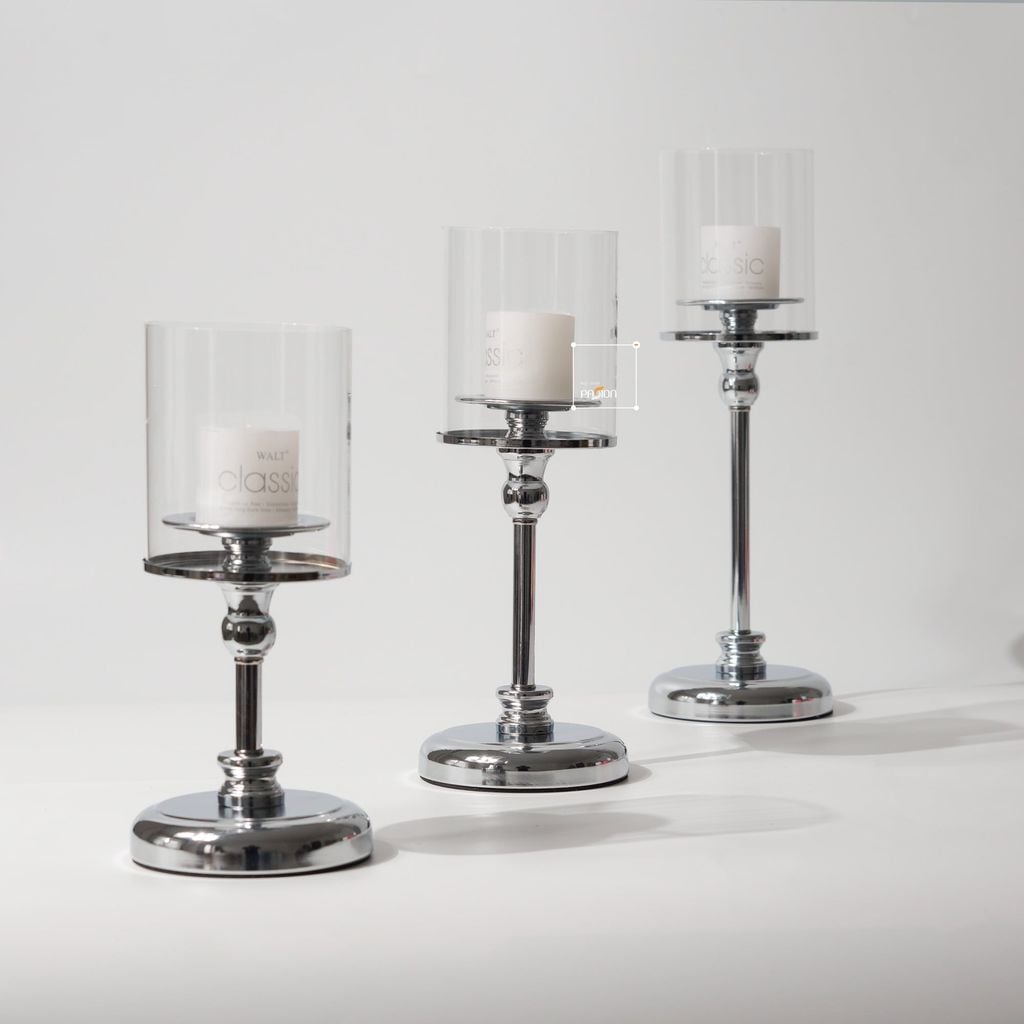 Bộ 3 Chân Nến Kèm Nến Trụ Lớn Màu Vàng Decor Bàn Ăn