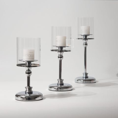 Bộ 3 Chân Nến Kèm Nến Trụ Lớn Màu Vàng Decor Bàn Ăn