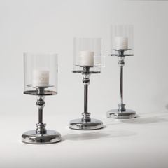 Bộ 3 Chân Nến Kèm Nến Trụ Lớn Màu Vàng Decor Bàn Ăn