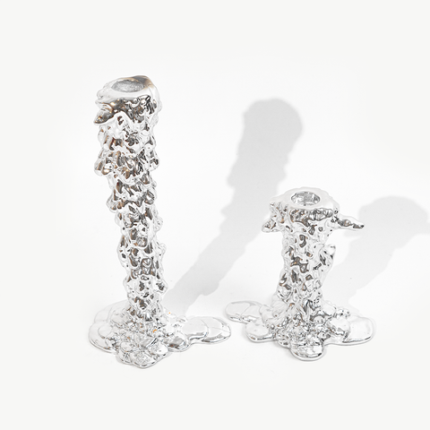 Chân Nến Decor Composite Mạ Chrome Phong Cách Luxury
