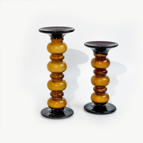 Chân Nến Decor Thủy Tinh Thổi Thủ Công Màu Hổ Phách Cao Cấp