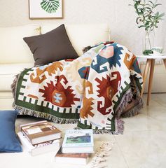 Chăn Thảm Phủ Sofa Trang Trí Giường Ngủ Hình Học Hoa Vàng Nâu