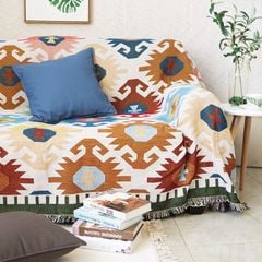 Chăn Thảm Phủ Sofa Trang Trí Giường Ngủ Hình Học Hoa Vàng Nâu