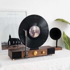 Đồ Trang Trí Đầu Đĩa Than Retro – Đế Gỗ Walnut