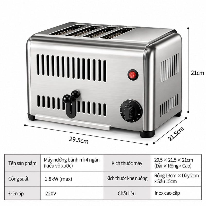 Máy Nướng Bánh Mì 4 Khe Inox Thương Mại
