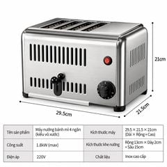 Máy Nướng Bánh Mì 4 Khe Inox Thương Mại