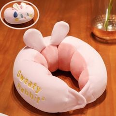 Gối Chữ U Chần Bông Thêu Hình Mèo Thỏ Gợn Sóng