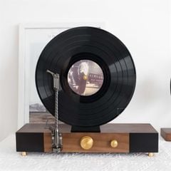 Đồ Trang Trí Đầu Đĩa Than Retro – Đế Gỗ Walnut