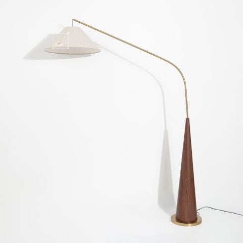 Đèn Sàn Cây Đứng Chân Gỗ Thân Cong Kim Loại