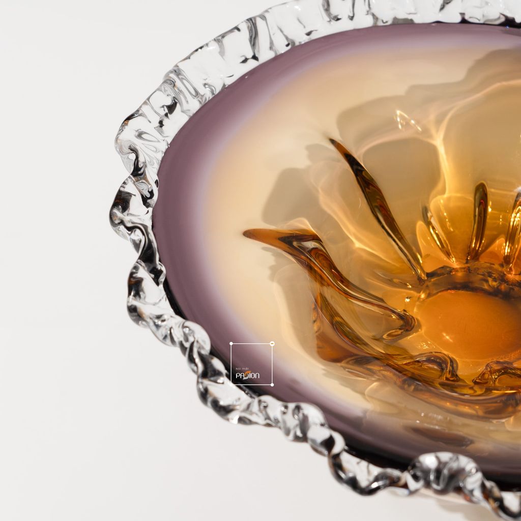 Dĩa Trang Trí Thủy Tinh Pha Lê Màu Tím Pha Vàng Hình Hoa Xoắn